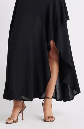 Cascading Off the Shoulder Evening Dress