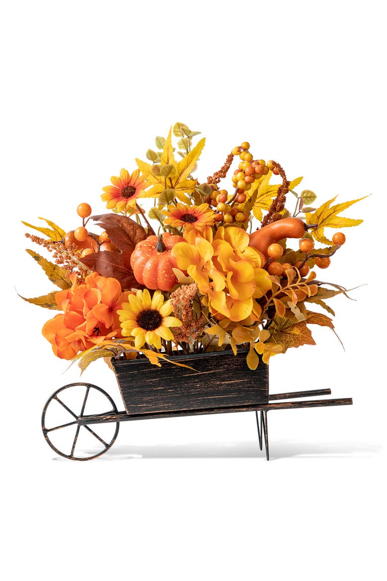 14"L Fall Floral Cart Centerpiece, Main, color, Orange
