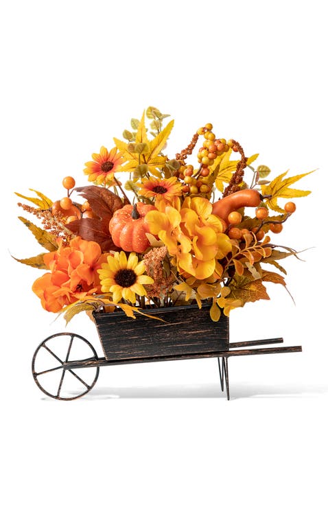 14"L Fall Floral Cart Centerpiece