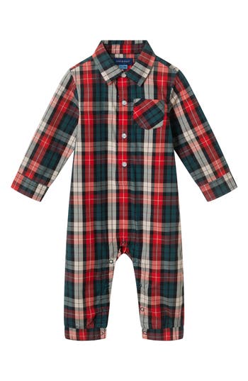 Andy & Evan Kids' Plaid Shirtaill Romper In Red
