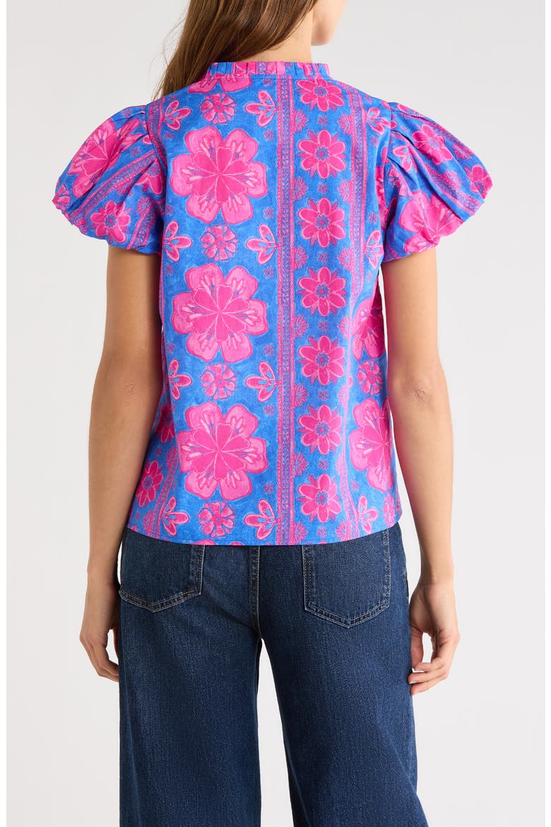Bethel Floral Keni Cotton Split Neck Top, Alternate, color, BLUE-FUCHSIA