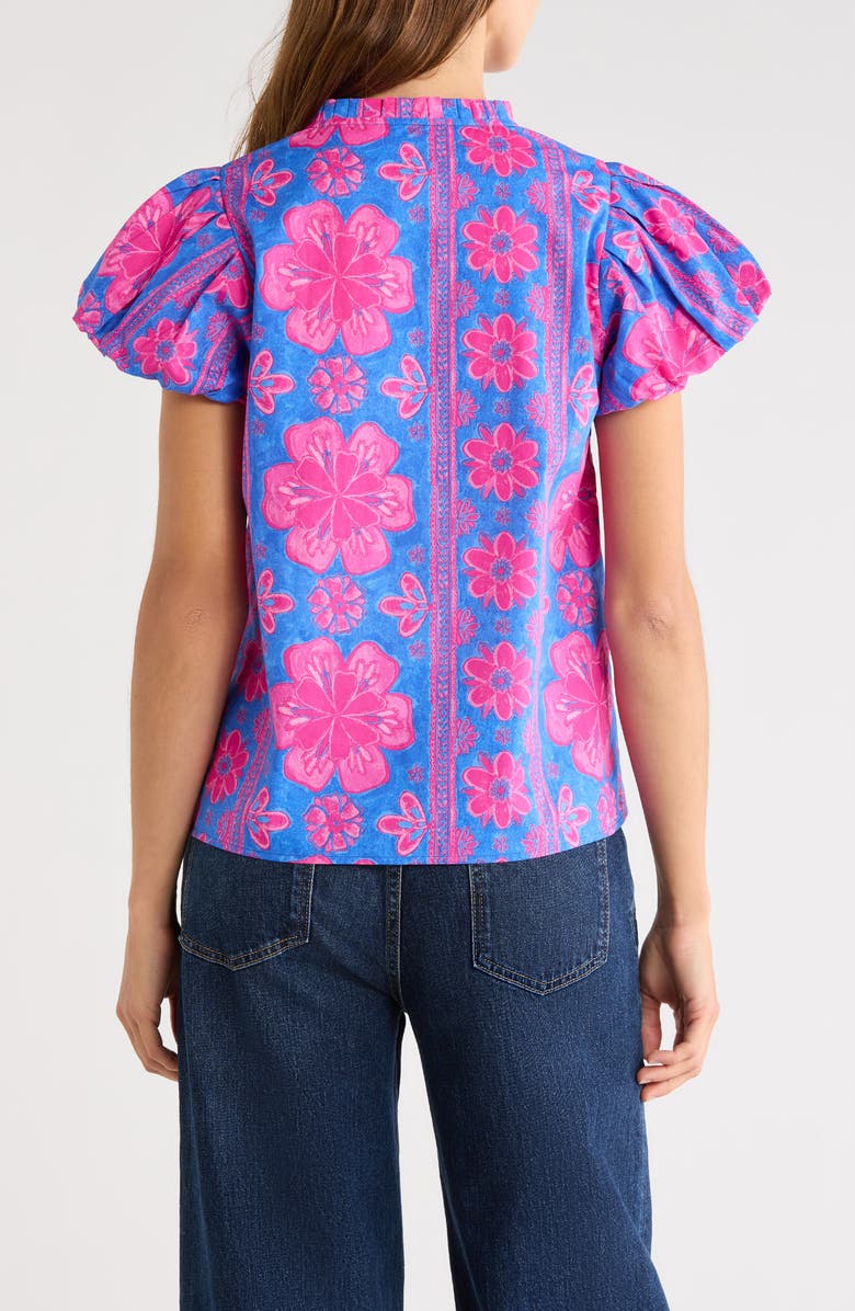 SUGARLIPS Bethel Floral Keni Cotton Split Neck Top, Alternate, color, Blue-Fuchsia