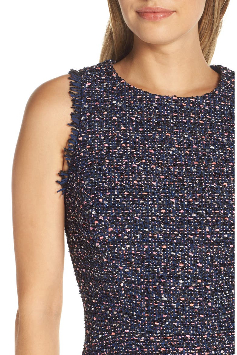 Sleeveless Tweed Fit & Flare Dress, Alternate, color, NAVY