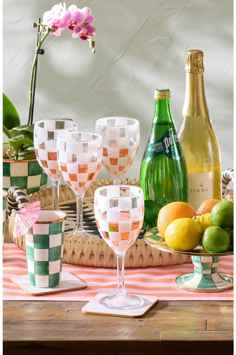Set of 4 White Check Acrylic Wine Goblets, Alternate, color, WHITE