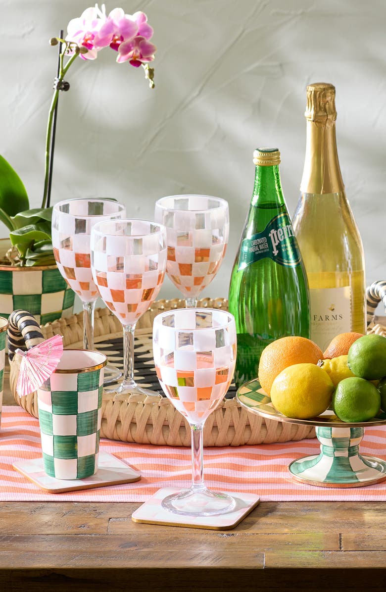 MACKENZIE CHILDS Set of 4 White Check Acrylic Wine Goblets, Alternate, color, White