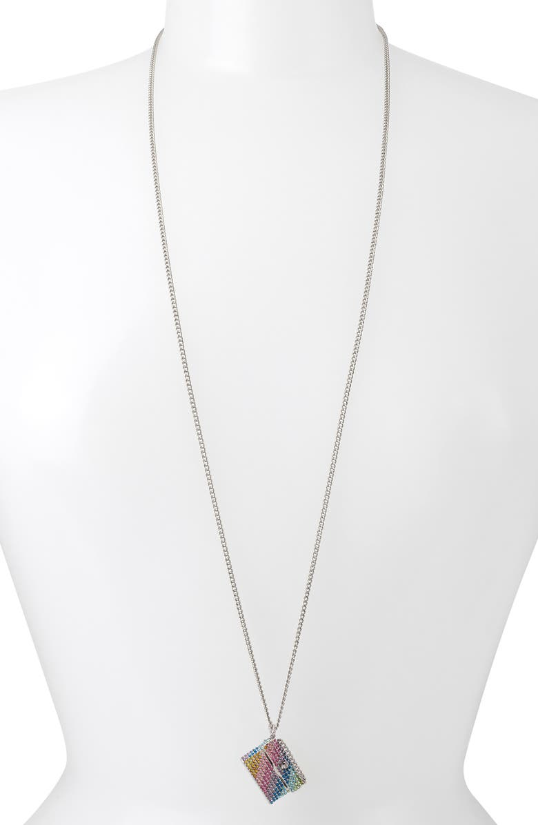Kurt Geiger London Rainbow Crystal Purse Pendant Long Necklace, Alternate, color, 