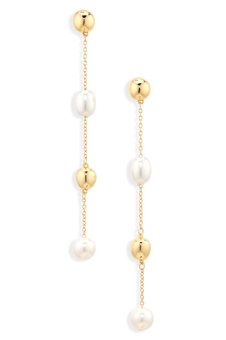 Faux Pearl Station Drop Earrings, Main, color, WHITE- GOLD