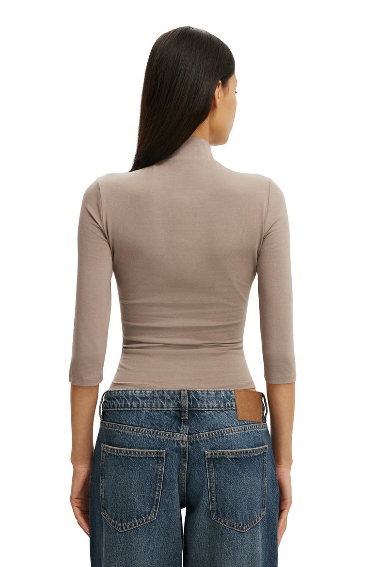 Women's 90s Mock Neck 3/4 Sleeve, Alternate, color, Washed Mocha