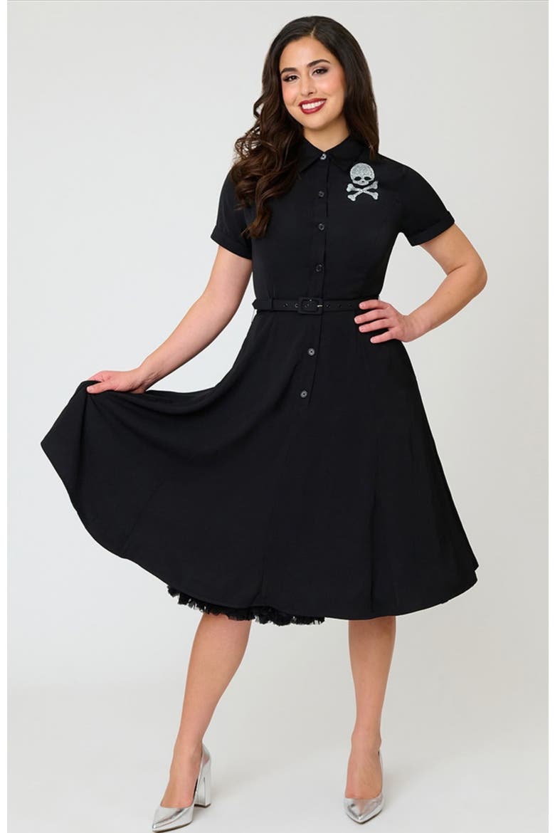 1940s Shirt Dress, Alternate, color, Black & Rhinestone Skull