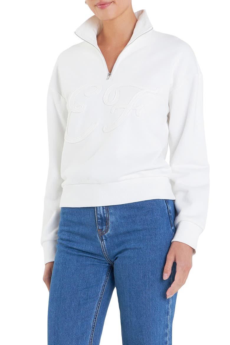 Sports Club Patch Half Zip Sweatshirt, Alternate, color, WHITE