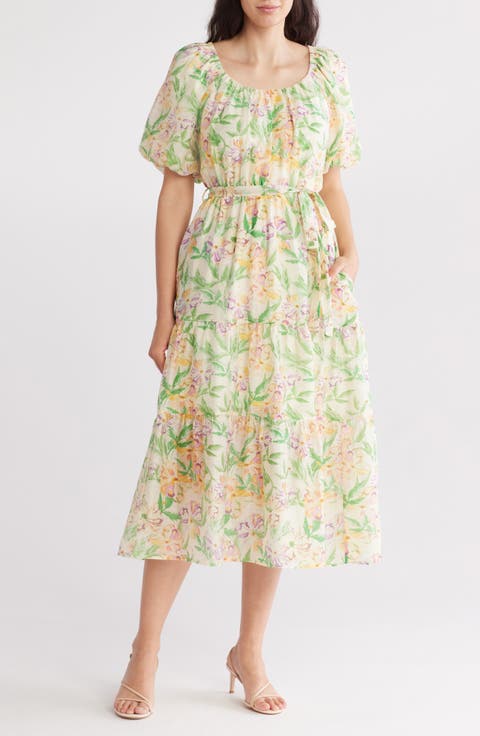 Floral Puff Sleeve Tiered Dress