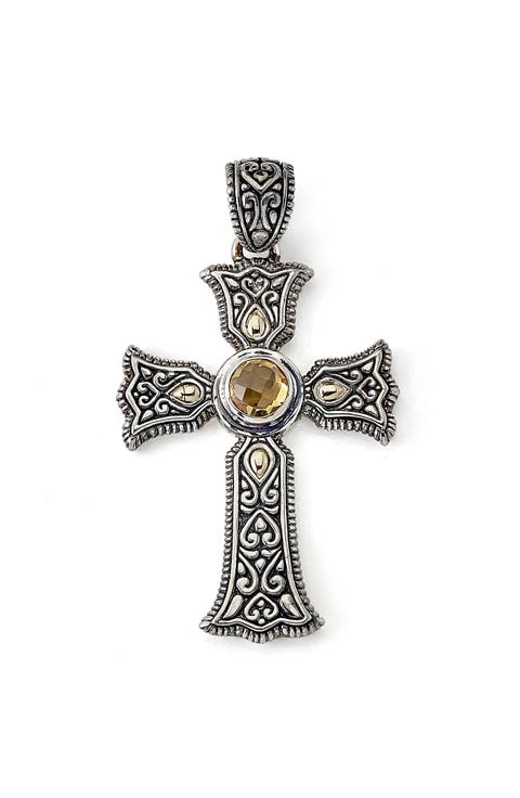 Sterling Silver & 18K Gold Semiprecious Stone Cross Pendant