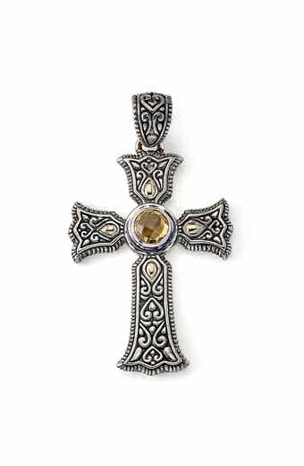 SAMUEL B. Sterling Silver & 18K Gold Semiprecious Stone Cross Pendant