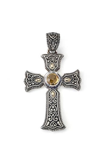 Samuel B. Sterling Silver & 18k Gold Semiprecious Stone Cross Pendant In Citrine