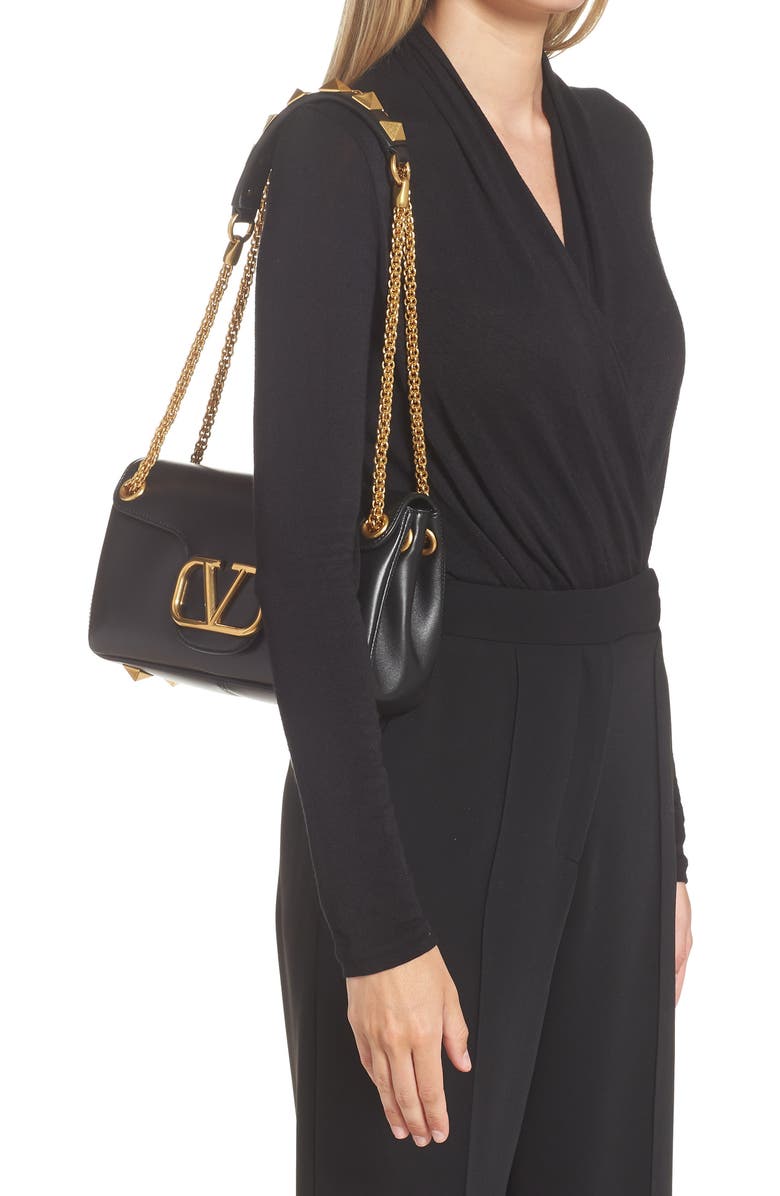 Valentino Garavani Stud Sign VLOGO Leather Shoulder Bag, Alternate, color,