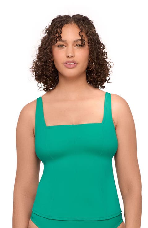 Supportive and Sculpting Square Neck Lace Back Tankini Swimsuit Top