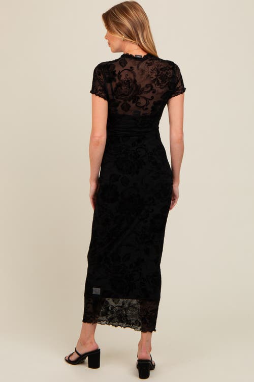 Pinkblush Floral Mesh Overlay Fitted Maxi Dress In Black