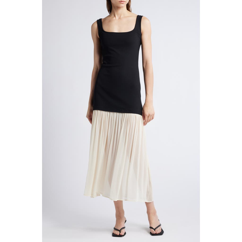 Pixie Market Gia Chiffon Hem Tank Dress Black/white In Black
