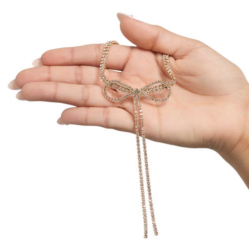 Bcbg Crystal Double Strand Bow Lariat Necklace In Gold