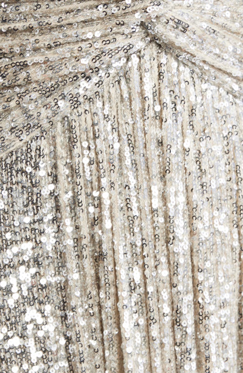 Eliza J Sequin Twist Front Gown, Alternate, color, Silver