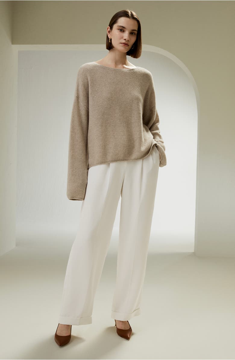 Lilysilk Relaxed Fit Drop-Shoulder Silk Cashmere Blend Sweatshirt, Alternate, color, Brown