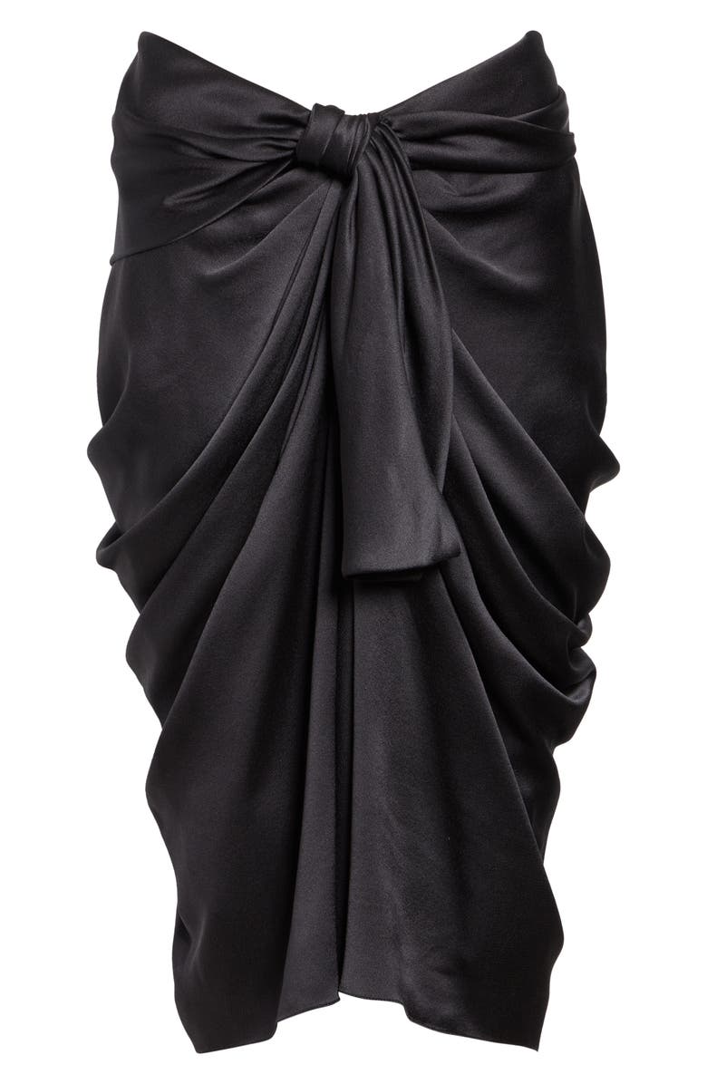 Chloé Gathered Organic Silk Satin Skirt, Alternate, color, Almost Black