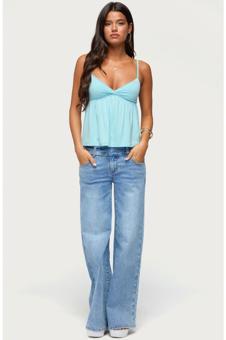 Belen Polka Dot Lace Trim Top, Alternate, color, TURQUOISE-AND-WHITE