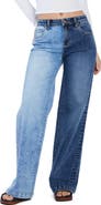 HINT OF BLU Two-Tone Mighty Wide Leg Jeans