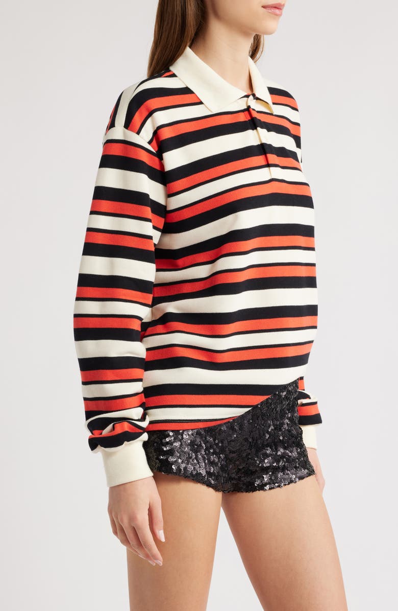 LIONESS Leisure Stripe Long Sleeve Polo Shirt, Alternate, color, Red Multi