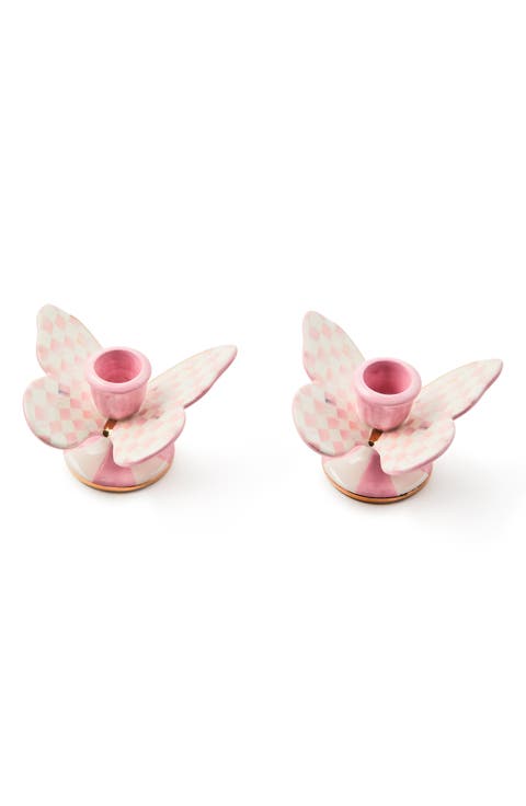 Rosy Check Set of 2 Butterfly Candleholders