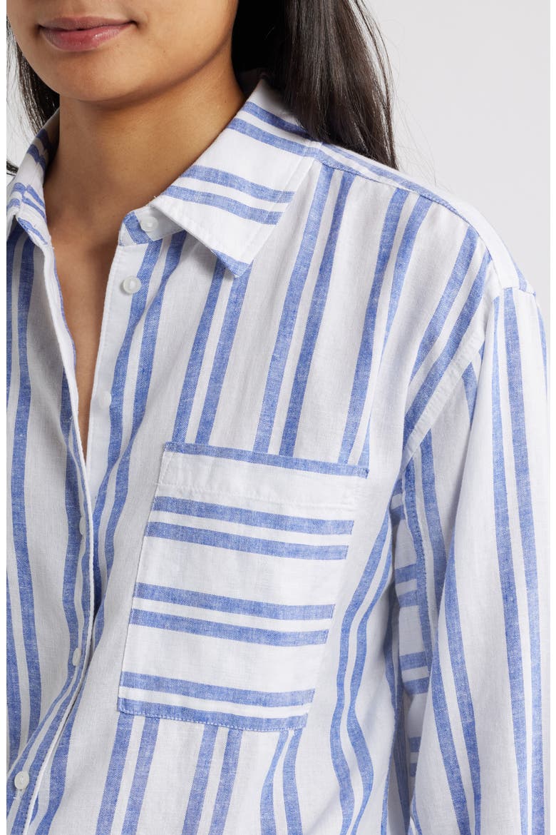 Stripe Linen Blend Button-Up Shirt, Alternate, color, WHITE- BLUE TARYN STRIPE
