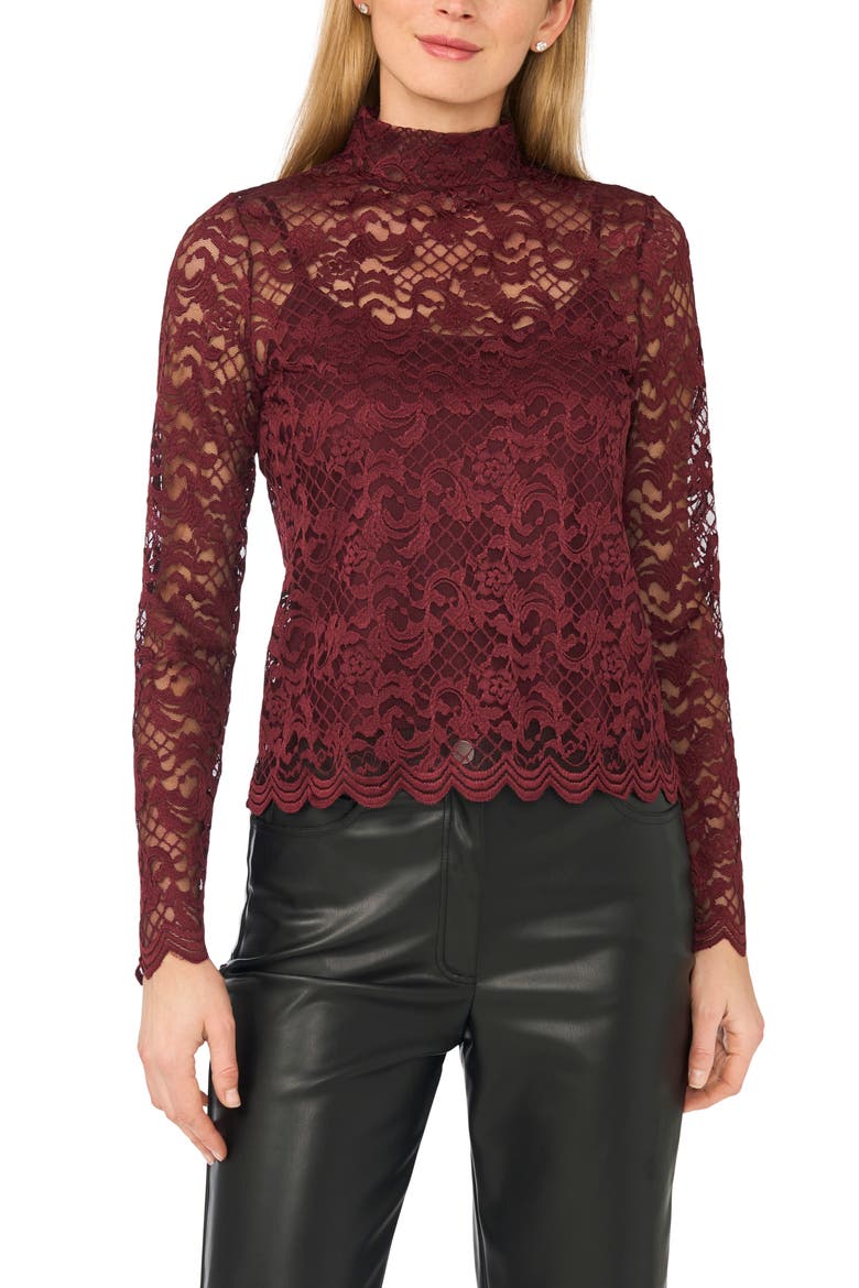 Lace Mock Neck Top, Main, color, MAUVE MARSALA