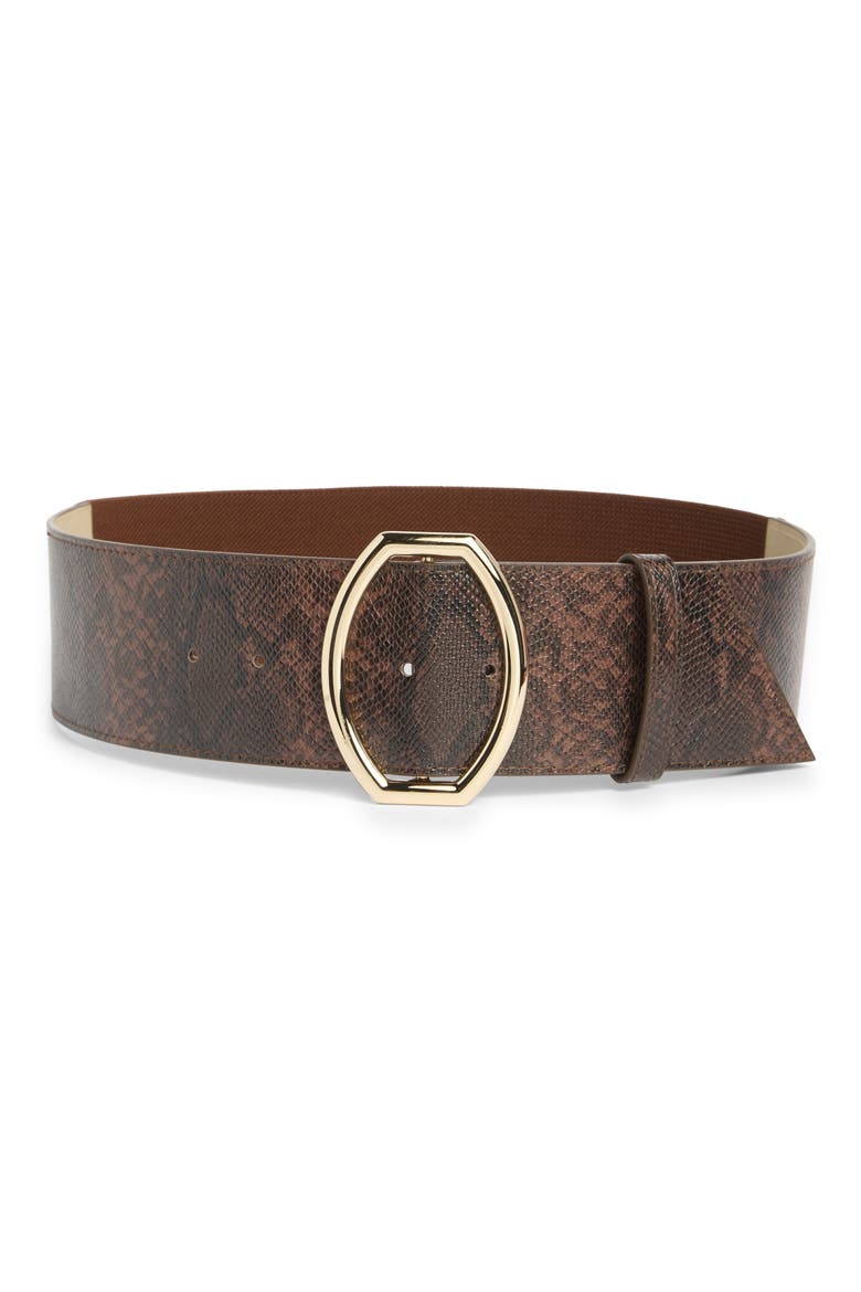 Snakeskin Print Wide Belt, Main, color, CHOCOLATE