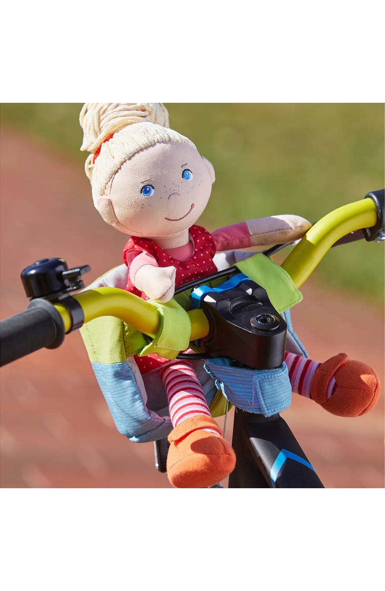 HABA Soft Doll's Bike Seat Blue & Green - Attaches to Handlebars with Hook & Loop Attachment, Alternate, color, Blue Multi