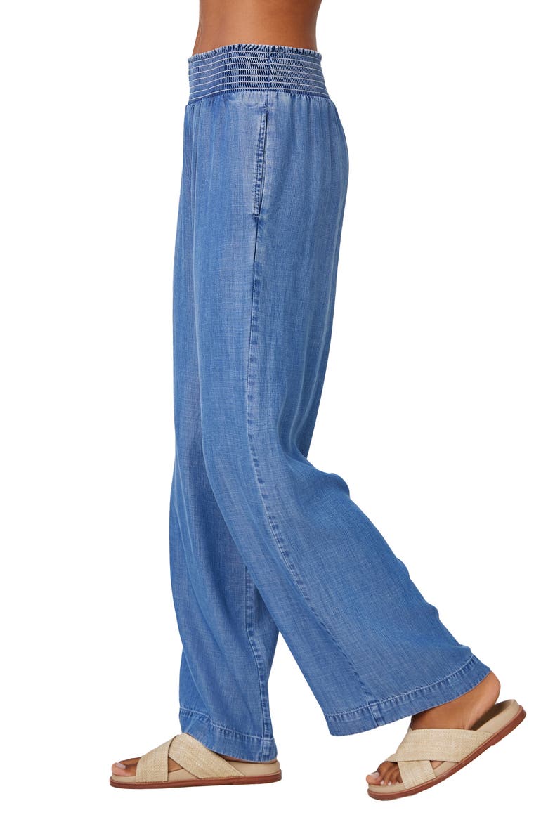 Smocked Wide Leg Chambray Pants, Alternate, color, MOONLIT HAZE WASH