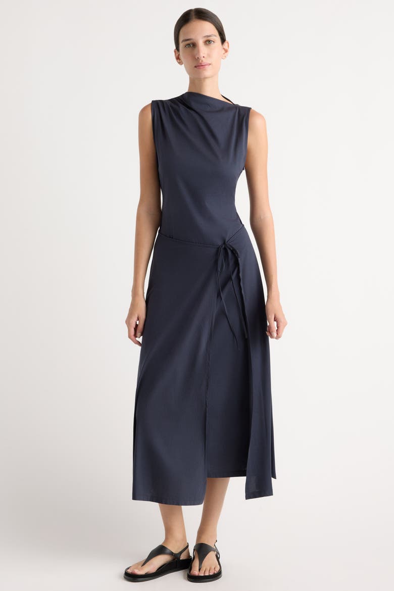 Amelia Asymmetric-Neck Wrap Dress, Alternate, color, Navy