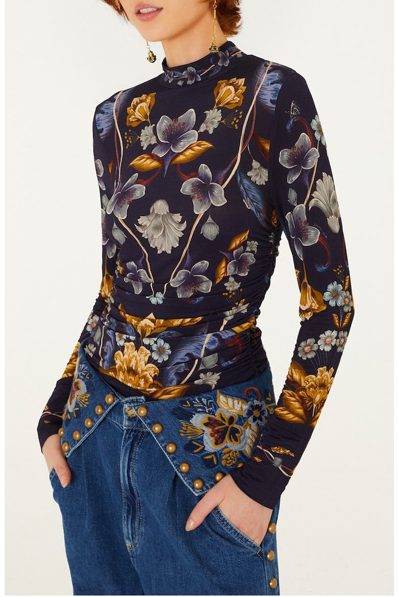 Golden Nature Mock Neck Top, Main, color, GOLDEN NATURE NAVY B