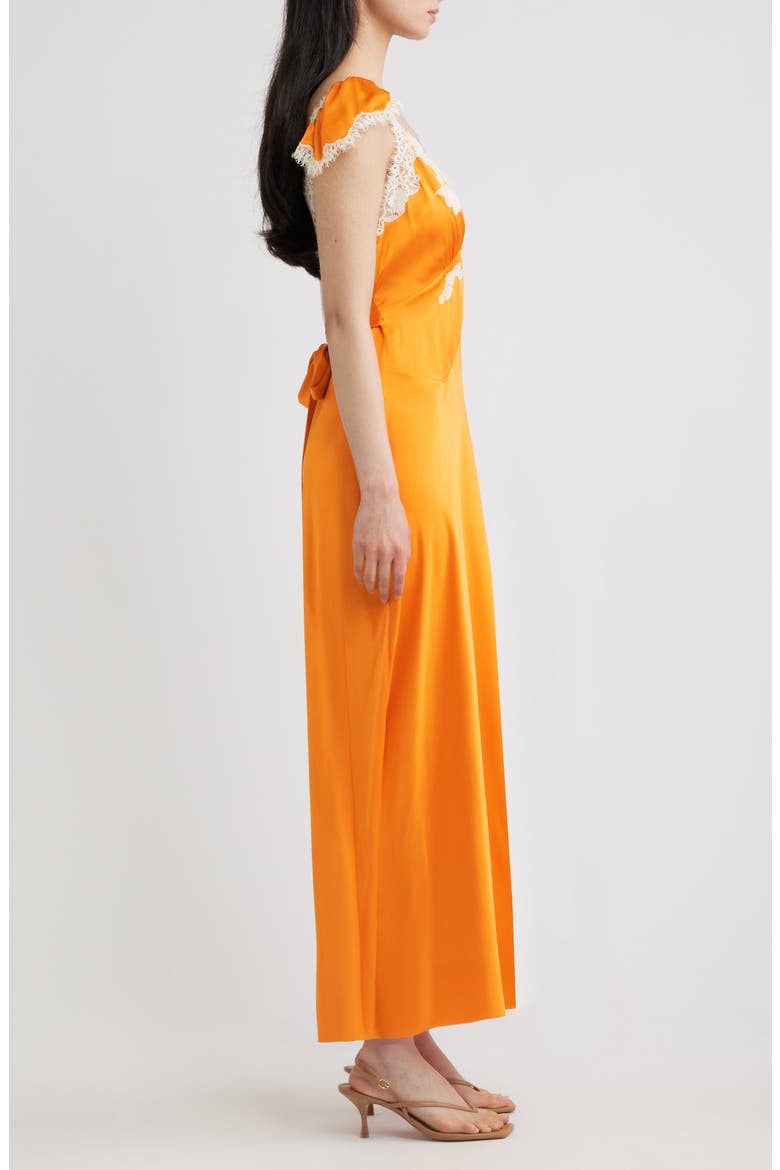 Fiona Lace Trim Silk Blend Maxi Dress, Alternate, color, TANGERINE