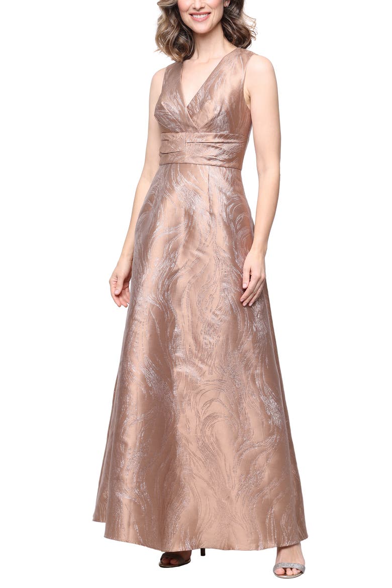 Metallic Sleeveless Jacquard Gown, Main, color, CARAMEL