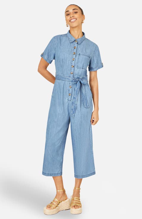 Chambray Light Denim Button Jumpsuit
