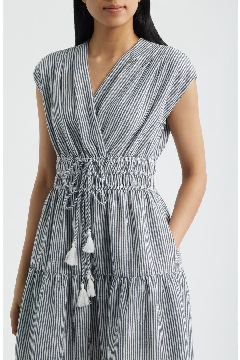 Tiered Stripe Seersucker Dress, Alternate, color, NAVY MULTI