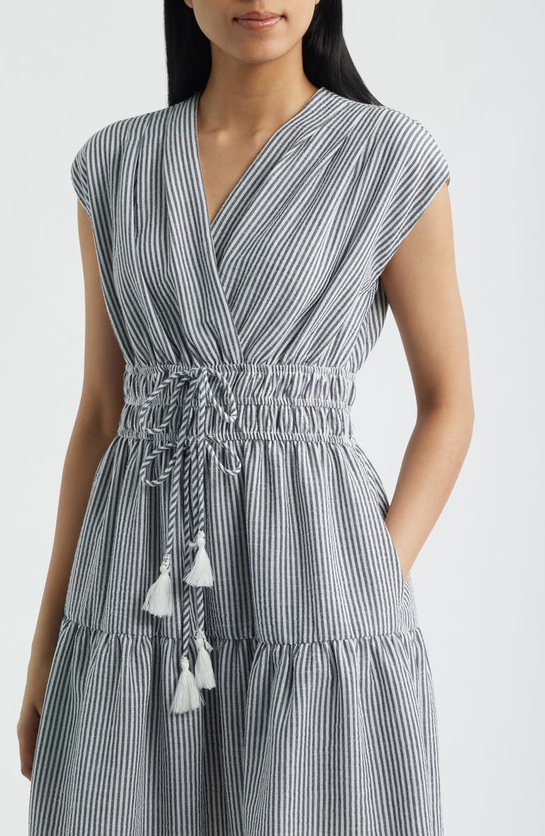 Julia Jordan Tiered Stripe Seersucker Dress, Alternate, color, Navy Multi