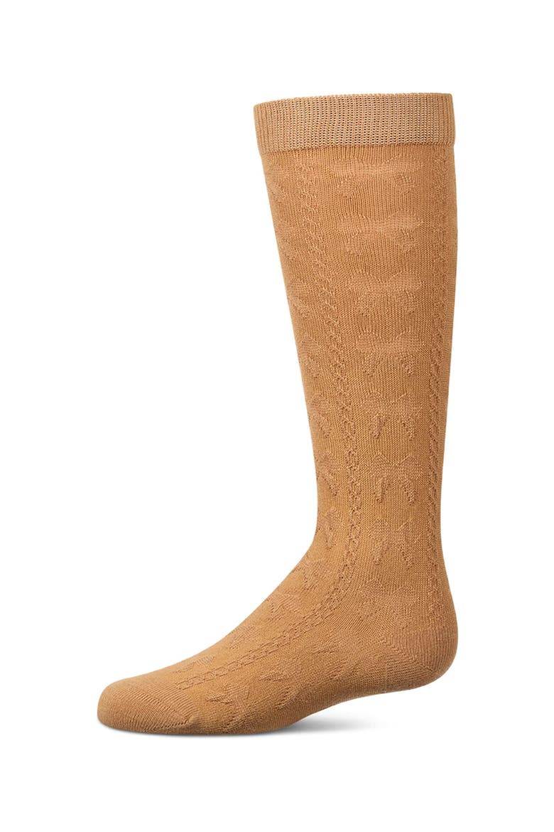 Tonal Bow-Trim Cable-Rib Knee High Sock, Main, color, Taupe