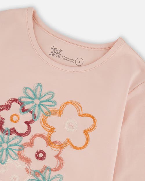Deux Par Deux Organic Cotton Long Sleeve T-shirt With Big Flowers In Pink