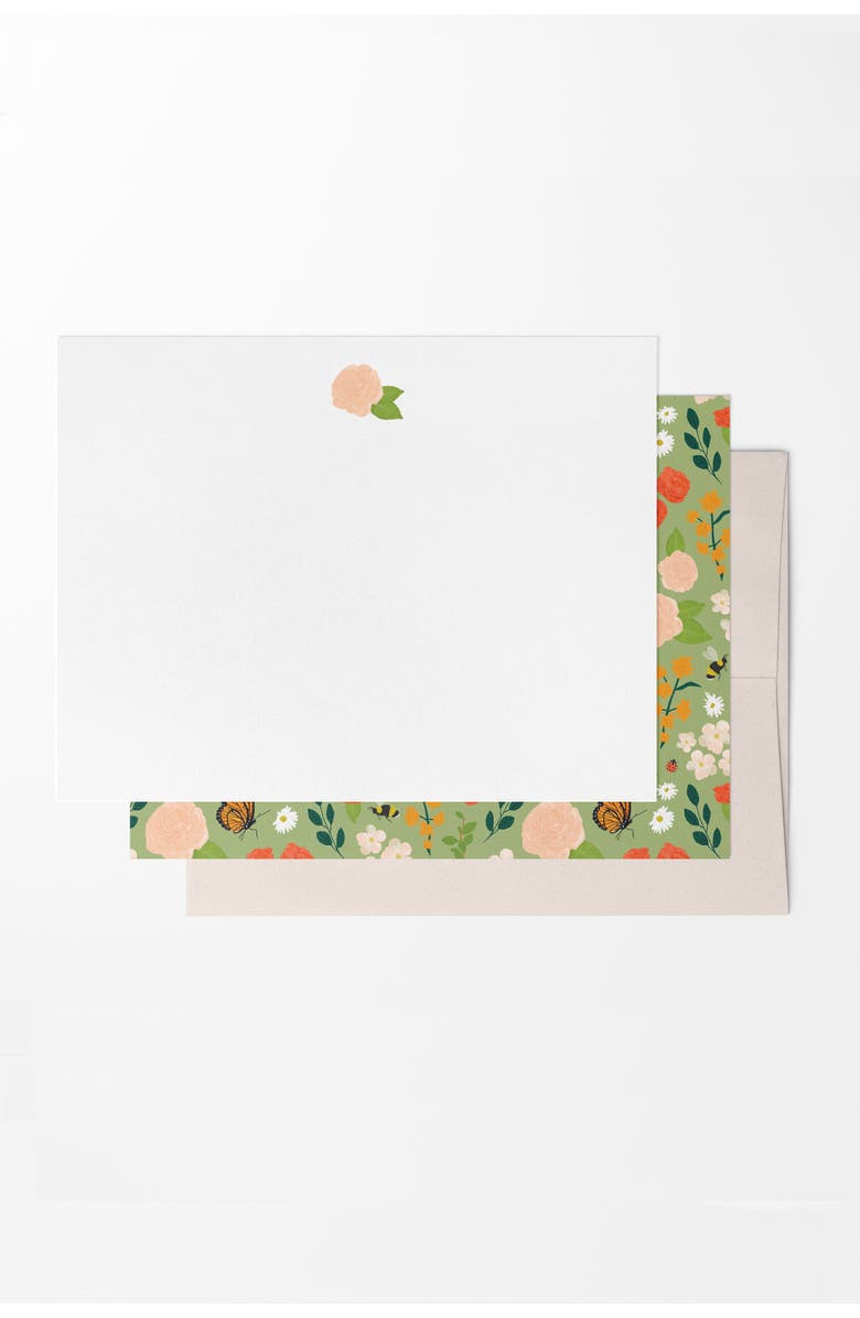 Joy Paper Co. 8 Boxed Garden Floral Notecards Stationery, Main, color, Green / Pink / Red
