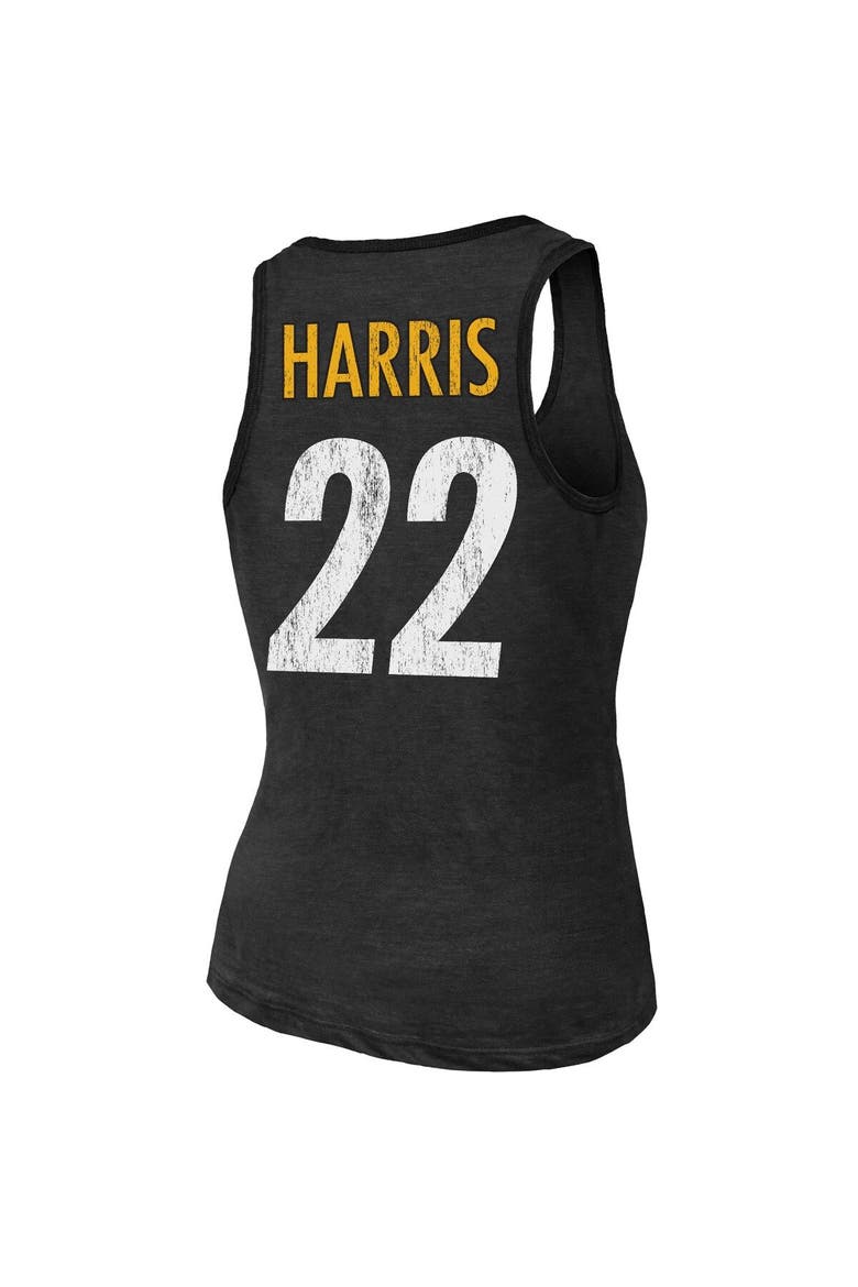 Women's Majestic Threads Najee Harris Black Pittsburgh Steelers Player Name & Number Tri-Blend Tank Top, Alternate, color, Black