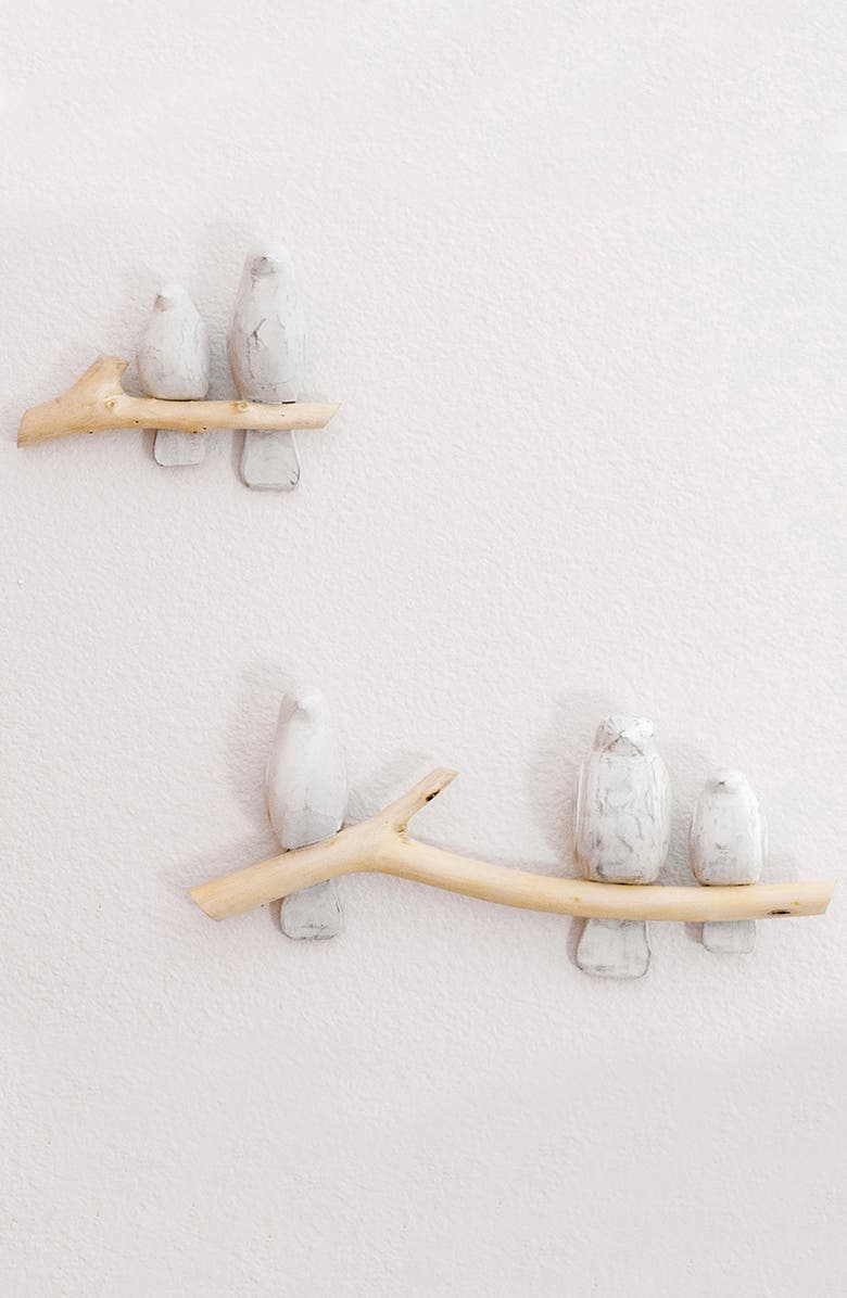CRANE BABY Perch Set of 2 Wooden Wall Decor, Alternate, color, White