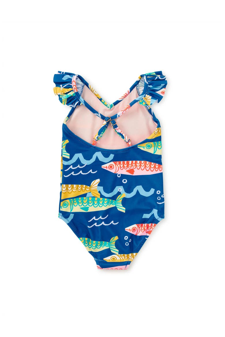 Ruffle One-Piece Swimsuit, Alternate, color, Sardinas del Mar