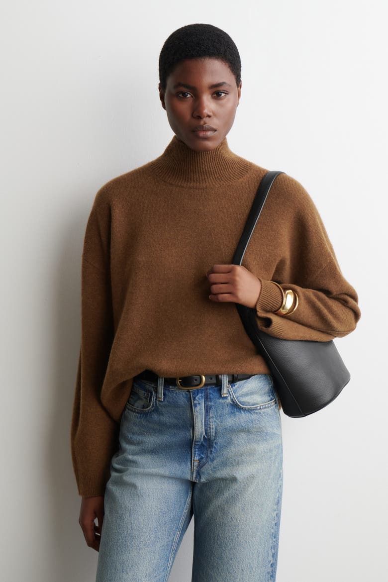 Cashmere Mock-Neck Sweater, Main, color, BROWN MÉLANGE