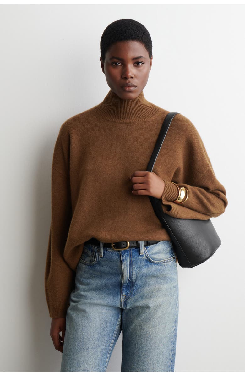 COS Cashmere Mock-Neck Sweater, Main, color, Brown Mélange